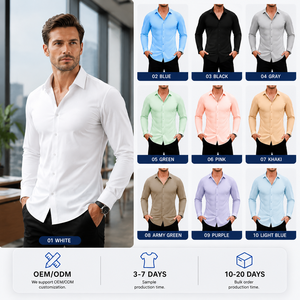 Camisas de Vestir Formales de <span class=keywords><strong>Manga</strong></span> <span class=keywords><strong>Larga</strong></span> con Botones y Cuello Camisero de Poliéster/Algodón Antiarrugas para Hombre, Gran Venta - Product Image 2