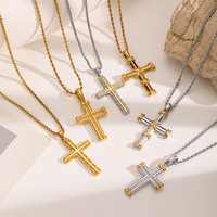 Collier croix 3D pour hommes et femmes, pendentif vintage tressé en acier inoxydable lisse, accessoire de niche