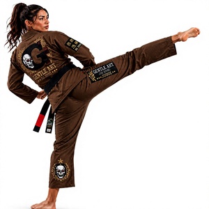Unisex BJJ Kimono Brown Cotton and Polyester blend custom Embroidery and <b>Patches</b> Regular Fit Adult Martial Arts Wear - Product Image 1