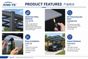 Abri de voiture en aluminium à une seule face avec <span class=keywords><strong>toit</strong></span> en polycarbonate durable pour la protection des véhicules extérieurs de la villa contre le soleil et la pluie - Product Image 5