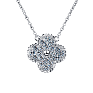 Collar de Trébol Pequeño al por Mayor para Mujer, Joyería de Moda de Gran Venta, Diamantes Completos, Plata 925, Cadenas Chapadas en Rodio Color D - Product Image 1