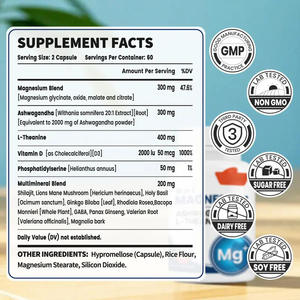 Meilleures ventes 15 en 1 Capsules du complexe de magnésium-Factory OEM Support Energy Boost Muscle Relaxation Daily Supplément pour adultes - Product Image 2