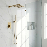 Ensemble de robinetterie de douche pluie dorée moderne et contemporaine en acier inoxydable SUS304, barre coulissante thermostatique, montage mural, garantie 5 ans, pour hôtel
