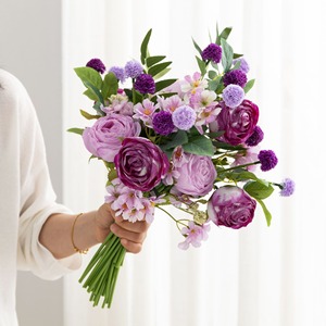 Ornements De Mariage Simulation Bouquet Salon En Plastique Arrangement De Fleurs Bord Brûlé Rose Décoration Artificielle - Product Image 1