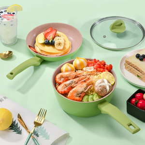 Juego de sartenes antiadherentes de aluminio con olla para leche y olla para fideos para niños y madres, redondas, solo lavar a mano. - Product Image 1