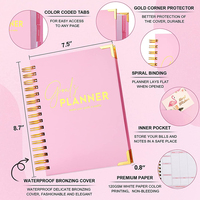 Populaire Carnets Scolaires Journal Relié à Spirale Dorée Planificateur d'Objectifs Budgétaires A5 Impression Personnalisée avec Coins Métalliques