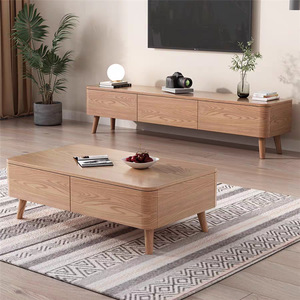 Mueble de TV de madera maciza de fresno estilo nórdico con almacenamiento para sala de estar moderna - Product Image 2