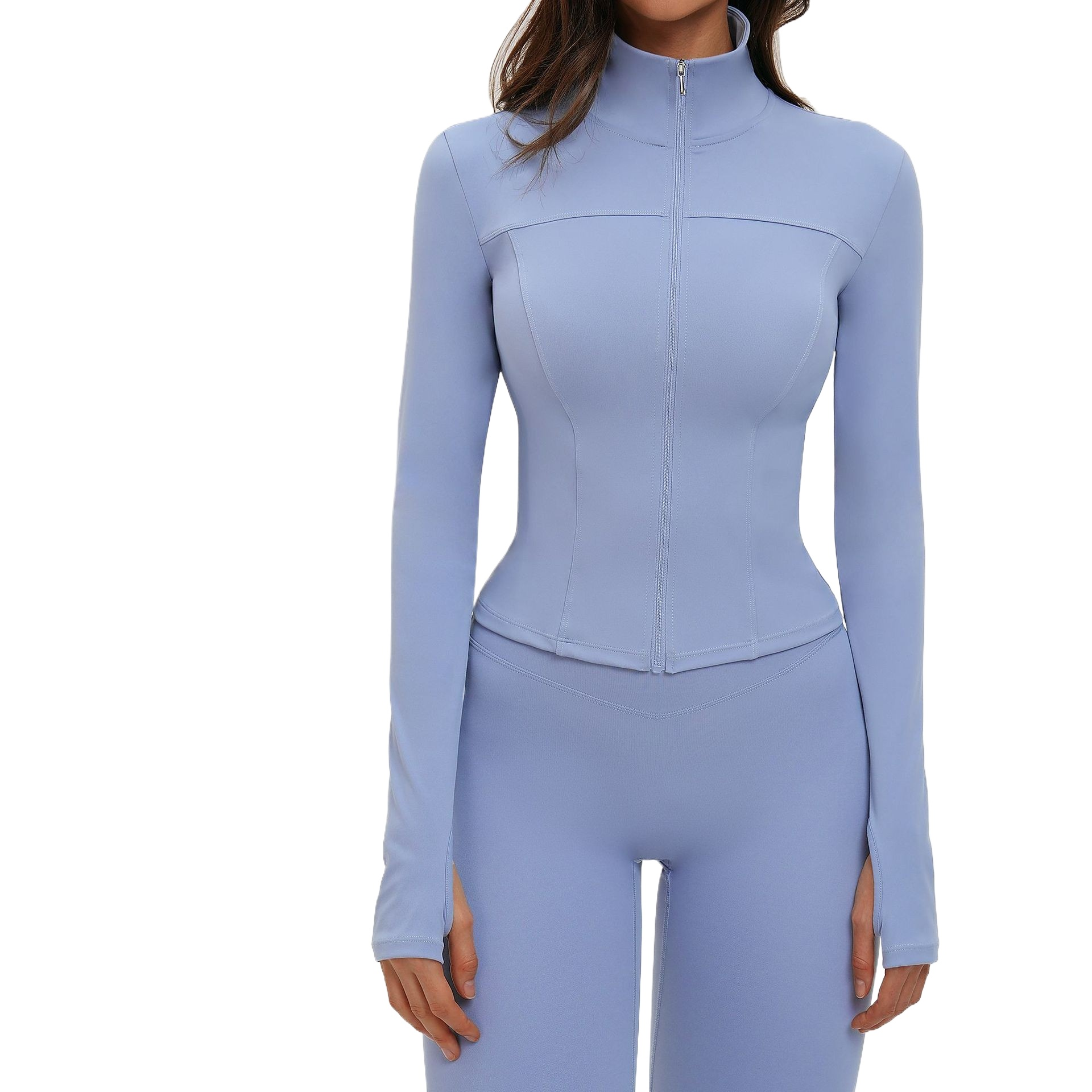 Brushed Yoga Jacket Stand Collar Long Sleeve Zipper Slim Fit Top Outdoor Sports Running Fitness Coat