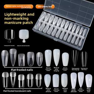 Esmalte <span class=keywords><strong>de</strong></span> <span class=keywords><strong>uñas</strong></span> <span class=keywords><strong>de</strong></span> arco plano <span class=keywords><strong>de</strong></span> doble uso sin costuras, extensión extraíble en caja, transparente, esmerilado, estilo francés, tamaño medio completo - Product Image 5