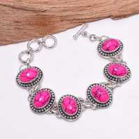 Bracelet de charme vintage de luxe en argent sterling turquoise rose, certifié GIA, fait main, bijoux en pierres précieuses, cadeau statement pour elle