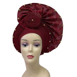 MH-1199 Pañuelo Nigeriano Auto Gele Aso Oke, Turbante Africano, Sombrero Musulmán para Mujer, Hiyab, Pañuelo para la Cabeza, Turbante con Cuentas de Piedra, Gorro Gele - Product Image 2
