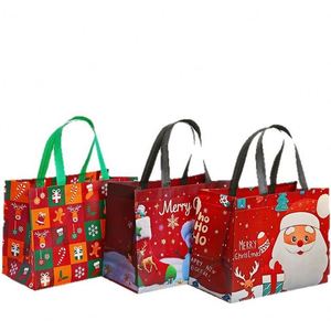 Sac fourre-tout non tissé à motif géométrique de Noël avec logo personnalisé pour emballage cadeau événementiel - Product Image 1