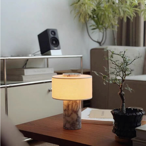 Lampe de chevet avec base en marbre, abat-jour en tissu, veilleuse pour chambre à coucher, lampe en marbre rechargeable sans fil, LED portable - Product Image 1