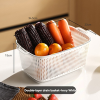Panier de vidange double couche en plastique de qualité alimentaire pour évier de cuisine, multifonctionnel pour le lavage du riz et des légumes domestique