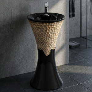 อ่างล้างหน้าดีไซน์ทันสมัยสีดำทองพร้อมฐานเซรามิก - Product Image 1