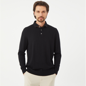380 grammes de haute qualité pour hommes 100% <span class=keywords><strong>laine</strong></span> mérinos tricoté 14GG pull à col <span class=keywords><strong>polo</strong></span> vente en gros de <span class=keywords><strong>polo</strong></span> à manches longues avec logo personnalisé - Product Image 4