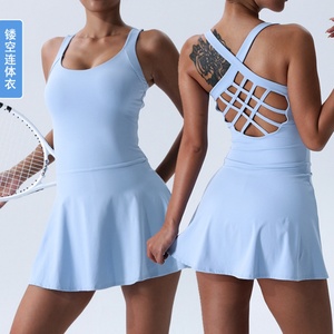 Custom Slim Fit Athletic Tennis Dress for Women Sexy Cross Pickleball <b>Skorts</b> with Inner Shorts for Outdoor Fitness & <b>Running</b> - Product Image 1