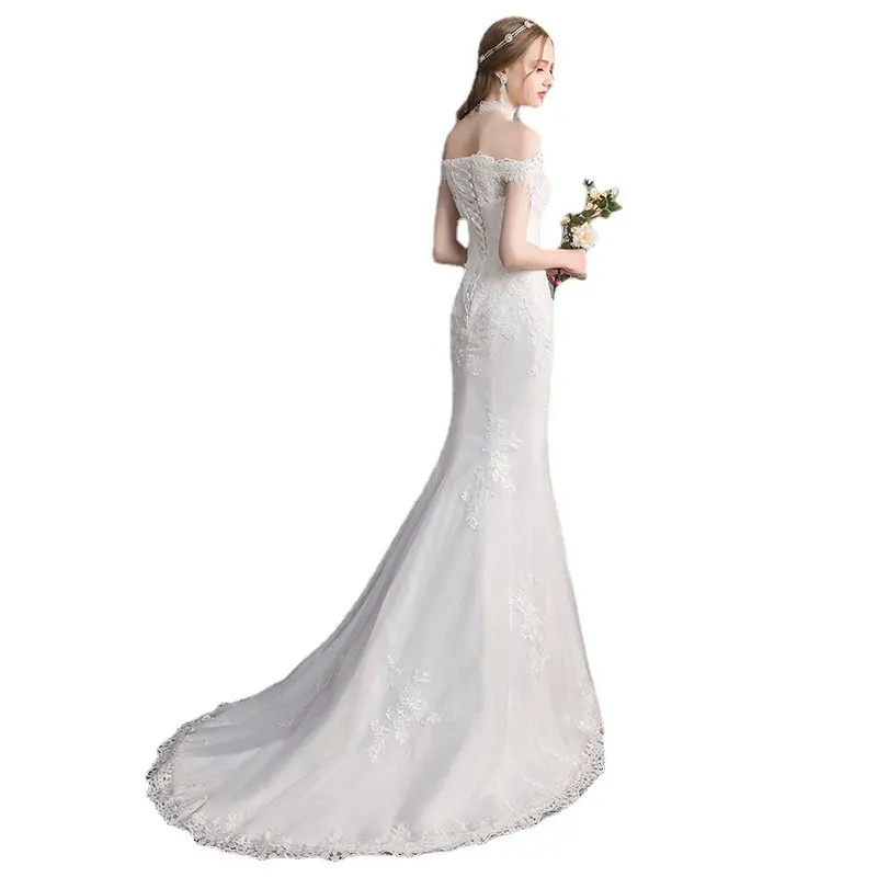 Elegant Mermaid Lace Off Shoulder Adjustable Bridal Gowns Ball Gown Party Wedding Dress Autotest K004 Quinceanera Dresses