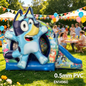 Château gonflable commercial bleu motif chien de dessin animé en PVC avec toboggan pour enfants et tout-petits, garantie 3 ans, installation facile - Product Image 4
