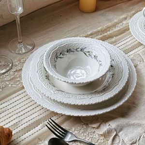 Service de <span class=keywords><strong>vaisselle</strong></span> en <span class=keywords><strong>porcelaine</strong></span> de lavande de campagne <span class=keywords><strong>française</strong></span> différentes assiettes <span class=keywords><strong>vaisselle</strong></span> en céramique en relief floral shabby chic - Product Image 3