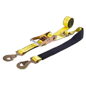 Car Cargo Strap 2 Inch Tow Strap With Hook Car Cargo Wheel Tie Down Ratchet Strap With Axle Strap