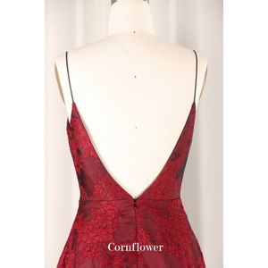 Robe de mariée de soirée moderne Aline col V sans manches à bretelles spaghetti imprimée Nouvelle mariée vin rouge Banquet tempérament fait Satin - Product Image 6