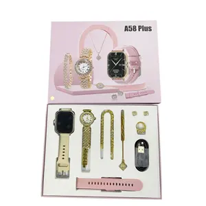 A58 Plus jam tangan pintar wanita, arloji cerdas kombinasi unik dengan kalung cincin, tali ganda, emas untuk perempuan