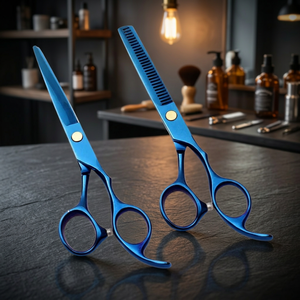 Ciseaux à cheveux professionnels pour droitiers en acier inoxydable ultra-affûtés, finition miroir, lames dentelées 28 dents - Product Image 2