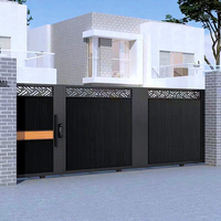 Puerta Corredera Vertical Moderna de Aluminio Negro, Puerta de Entrada Automática para Viviendas y Propiedades Residenciales, Seguridad