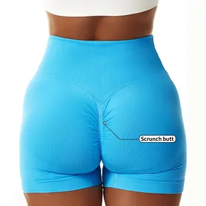 Preço barato Logotipo Personalizado High Waisted Scrunch Butt Lift Yoga Shorts Fitness Mulheres Esporte Workout Ginásio Motociclista Yoga Shorts