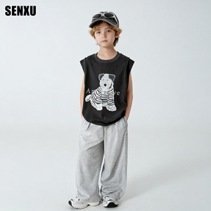 Pantalones deportivos informales para <span class=keywords><strong>niño</strong></span>, de piernas anchas con estampado a cuadros, tejido de punto de algodón, técnica lavada, estilo de mallas rectas - Product Image 1