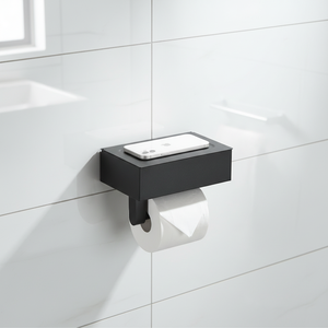 Porte-papier toilette mural moderne, rectangulaire, en acier inoxydable, étagère de rangement pour salle de bain, design minimaliste, noir, argent, gris - Product Image 2