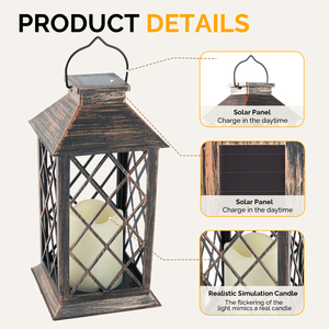 Vintage Metal Solar Lantern Waterproof Hanging Solar <b>Light</b> with Flower Pattern Outdoor Decor <b>for</b> Backyard <b>Pathway</b> Party - Product Image 5