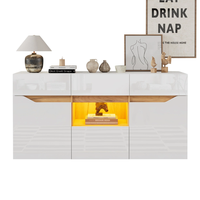 Buffet de salon blanc et bois avec 4 tiroirs et éclairage LED, design élégant, armoire élégante