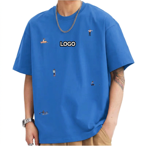 Nouveau T-shirt Homme Bleu 2026 à Épaules Tombantes, Sérigraphié, 220g, Écologique, Logo Brodé Personnalisé, Coton Lourd, Streetwear - Product Image 2