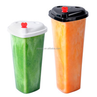 Vaso Desechable de Plástico con Tapa, Personalizado, en Forma de Corazón, para Bebidas Frías, Limonada, Té de Burbujas, Boba, Leche, 16 y 24 Onzas