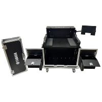 Boîtier de transport hydraulique à roulettes OEM pour console de mixage numérique Yamaha DM7 avec plateforme à dégagement rapide et compartiment supérieur rabattable