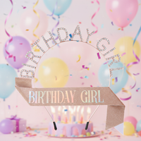 Serre-tête, ceinture, coiffe et bandoulière de mode européenne pour fête d'anniversaire de fille, avec arche de cérémonie et texte « BIRTHDAY GIRL »