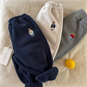 Children's Fleece Lined Pants Gray Off White Navy Blue Warm Cotton Knitted Boys Winter Casual Sport Pants - Product Image 2