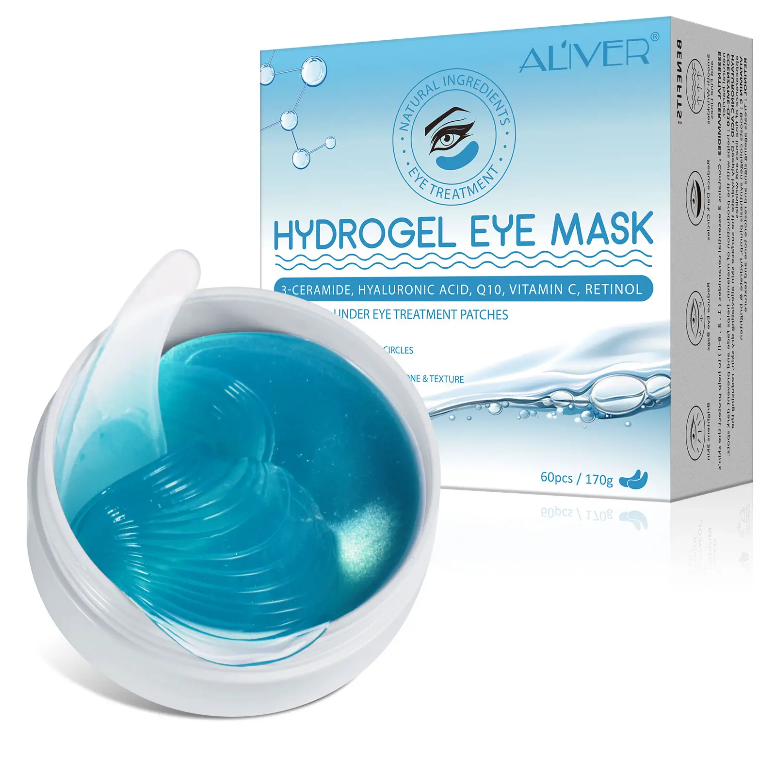 ALIVER Private Label benutzer definierte Großhandel Einweg Feuchtigkeit creme Anti-Falten Aloe Vera Hyaluron säure Kollagen Gel Augen maske