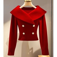 Pull court tricoté uni à col en V et boutonnage simple, couleur bonbon, pour femme, collection hiver/automne 2026