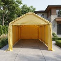 Abri de voiture/garage robuste beige 12x20 pieds en PVC 500g avec structure en acier galvanisé pour stockage extérieur et jardin