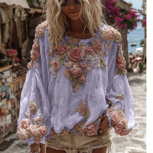 Camiseta de Manga Larga Impresa en 3D para Mujer, Nueva, Holgada, Versátil y de Alta Gama - Product Image 3