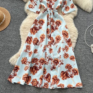 Vestido Camisero de Manga Corta con Estampado de Tinta y Cuello Solapa Estilo Retro para Mujer, Novedad de Verano, con Cinturón Ajustable y Efecto Adelgazante, <span class=keywords><strong>Falda</strong></span> Larga - Product Image 3