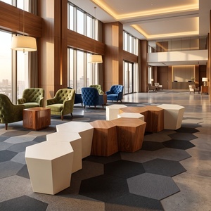 Banc de patio hexagonal en fibre de verre, sièges modulaires d'extérieur pour parcs, centres commerciaux et hôtels - Product Image 2