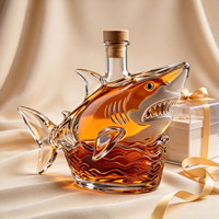 Bouteilles en verre en forme de requin avec liquide ambré pour vin, whisky, brandy et décoration intérieure unique