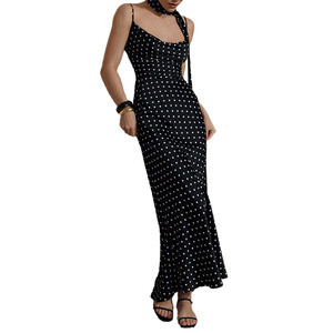 Bdbh Nuevo Vestido Largo con Tirantes Cruzados Estilo Europeo y Americano, Novedad de Verano 2026, Vestido Elegante con Tirantes en el Cuello y Cola de Pez con Estampado de Puntos Ondulados - Product Image 3