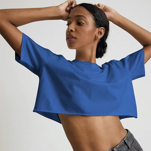 HG231 Spice Girls T-shirt d'été pour femme à manches courtes, coupe décontractée ample, en coton épais, col rond, motif uni, CROP TOP - Product Image 1