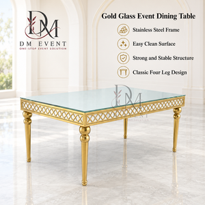 Mesa de Eventos Creativa con Base Dorada de Acero Inoxidable y Tapa de Cristal para Decoración de Recepciones de Boda, Suministro para Proyectos Comerciales - Product Image 1