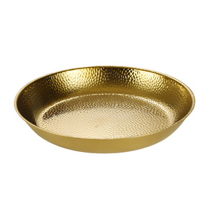 Korean Style Stainless Steel Round <b>BBQ</b> Plate Gold Color Flat Bottom Party Use - Product Image 1